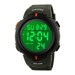 VenSten Mens Digital Sports Watch, Males Waterproof Electronic Military Army Watches Large Analogue Durable Wristwatch-Army Green