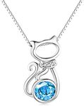 AOBOCO Cat Necklace for Cat Lovers 925 Sterling Silver March Birthstone Pendant Crystal Cat Jewelry Gifts for Women