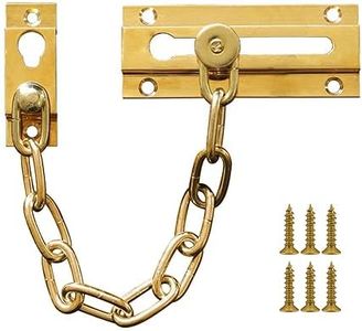 Security Door Chain Guard Solid Brass, Heavy-Duty Home Security, Sturdy and Rust-Resistant Brass Door Lock Security Chain (Brass)