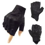 Harssidanzar Mens Gloves Half Finger Goatskin Leather Motorcycle Gloves GM037UK, Black, Size M