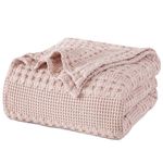 PHF 100% Cotton Waffle Weave Blanket Queen Size, Soft Lightweight Breathable Cozy Summer Blankets for Bed, Luxury Aesthetic Woven Bedding for Home Decor, 90"x90", Pink/Mauve