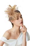 BABEYOND Mesh Feather Fascinator Flower Hair Clip Fascinators Hat Bridal Headpiece Bridal Headpiece Wedding Church Tea Party Derby Hats Race Hats (Gold)