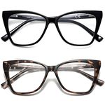 LKEYE Oversized Reading Glasses For Women Cat Eye Computer Blue Light Blocking Reader Stylish Ladies Designer Fashion Large Unbreakable Eyeglasses 2pack Black Leopard LK6042 1.25+