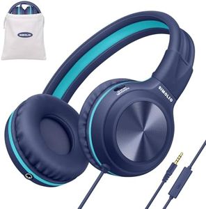 SIMOLIO Headphones Wired for Kids School Travel, Safe Volume 85dB/94dB/104dB, Over-Ear Boys Headphones with Microphone & Shareport, Foldable Durable & Adjustable Headset for Teens Adult Blue