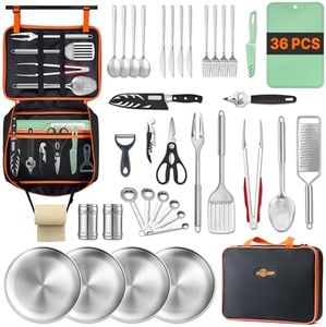 GAIALOOP Portable Camping Cooking Utensils Set 36PCS, Camping Kitchen Set with Plates and Camping Cutlery, RV Essentials Outdoor Cooking Utensil Kit with Organizer Bag