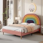 Merax Upholstered Bed (135 * 190CM) Height-Adjustable Headboard with Slatted Frame - Ideal Youth Bed for Adults & Teenagers, Wooden Slat Support and Plush Velvet Elegance Pink -Without Matress