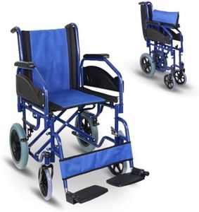 Mobiclinic®, Silla de ruedas plegable, Maestranza, Frenos de estacionamiento, Asiento de 45 cm, Reposapiés extraíbles, Reposabrazos abatibles y acolchados, Ruedas pequeñas, Resistente, Color Azul