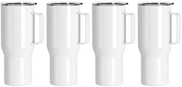 PYD Life Sublimation Tumblers Blanks 25 OZ White Coffee Travel Tumbler Cups with Lid and Handle,for Cricut Mug Press Tumbler Heat Press Print 4 Pack