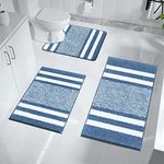 Pauwer Non Slip 3 Pieces Bath Mats and Toilet Mat Set Super Water Absorbent Bath Rug Sets Machine Washable Microfiber Shaggy Shower Floor Mats for Bathroom