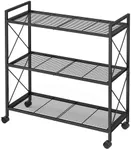 SONGMICS 3-Tier Metal Storage Rack with Wheels, Mesh Shelving Unit with X Side Frames, 31.5-Inch Width, for Entryway, Kitchen, Living Room, Bathroom, Industrial Style, Black UBSC183B01