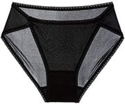 SilRiver Women's 100% Pure Silk Bikini Panties High Cut Breathable Underwear for Sensitive Skin Quick-Dry Travel-Friendly (L,Black)