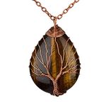 El Regalo Tree of Life Wire Wrapped Drop Natural Stones Healing Crystal Chakra Pendant Necklace - Unique Handcrafted Gemstones Pendant Necklaces (Tiger Eye) For Unisex Adult