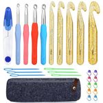 27 Pcs Crochet Hook Set Huge Crochet Hooks Huge Crochet Needles with Ergonomic Crochet Hooks Stitch Markers Sewing Needles Crochet Needle Case Yarn Scissors for Giant Chunky Yarn Carpet Scarf Bulky Wool Roving Weaving