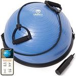 URBNFit Half Balance Ball - Yoga Ball Balance Trainer for Core Stability & Full Body Workout at Home or Gym - Resistance Bands, Pump and Exercise Guide Included - Blue