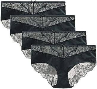 LIQQY Women's 4 Pack Cotton Sexy Stretch Lace Back Coverage Hipster Brief Panty (X-Large, Black)