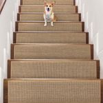 Seloom Linen Non Slip Stair Treads Carpet for Wooden Steps Indoor, Peel and Stick Carpet Stair Tread for Wood Stairs, Machine Washable Stair Runners for Pets, 15 Pack, Beige (9" x36)