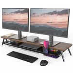 Fenge Dual Monitor Stand, Monitor Stands Riser for 2 monitors, 42.5 Inch Wood Desk Shelf with Storage Organizer and Cable Management for Office Desk Accessories (Brown, 42.5Inch)