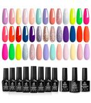 Beetles Gel Nail Polishes-Spring into Summer Collection 20 Pcs Pastel Pink Yellow Blue Gel Polish Soak off Base Top Gel Neon Red Glitter Purple Gel Nail Kit Nail