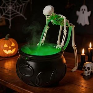 Zesua Halloween Decorations Indoor - Cauldron Halloween Decor with Puking Skeleton, LED Green Mist Maker and Black Witch Cauldron for Party, Home, Tabletop, Kitchen Decor