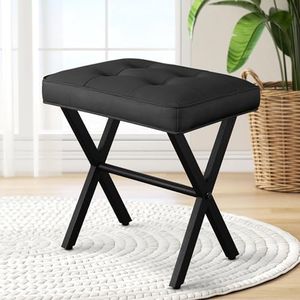 RKVPCNE Vanity Stool Ottoman Stool Chair for Vanity Chair with Metal X Legs, Footrest Upholstered Makeup Stool for Makeup Room, Living Room, Bathroom, Padded Foot Rest Seat for Entryway(Black)