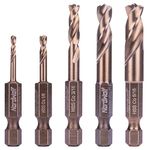 NordWolf 5-Piece M35 Cobalt Stubby Drill Bit Set for Stainless Steel & Hard Metals, with 1/4" Hex Shank for Quick Chucks & Impact Drivers, SAE Sizes 3/32"-1/8"-3/16"-1/4"-5/16" in Storage Case