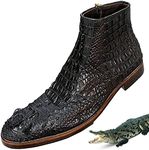 vinacreations Men's Alligator Leather Chelsea Boots Black Comfortable Crocodile Western Ankle Boot with Zipper Premium Belly Hornback J Toe Motorcycle Cowboy Casual Dress Shoes SH11B45