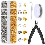 1200 Pcs Crimp Beads Kit for Jewelry Making, Acejoz Crimp Beads, Crimp Covers, Crimp Tubes and Wire Guardians, Lobster Clasps, Jump Rings, Crimping Pliers and Beading Wire for Jewelry Making