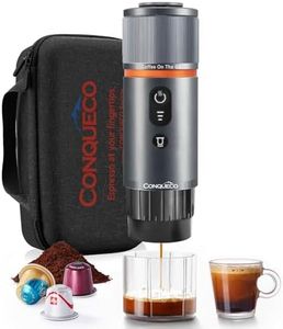 CONQUECO Portable Espresso Coffee Machine: 12V Electric Small Travel Expresso Maker - Self Heating 8 Cups Battery Powered Compatible for Nespresso Capsule - for Camping RV Hiking Office (w/Handbag)