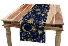 Lunarable Modern Table Runner, Starry Sky with Crescent Moon Night Astronomy Space Cosmos Design, Dining Room Kitchen Rectangular Runner, 16" X 72", Lime Green