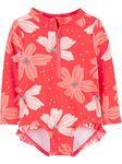 Simple Joys by Carter's Girls' 1-Piece Zip Rashguard, Pink Floral, 3-6 Months