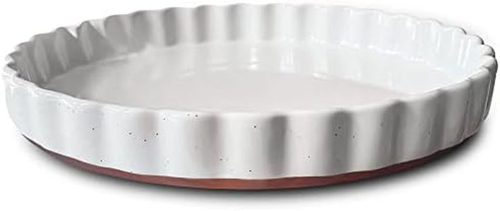 Mora Ceramic Tart Pan, 9.5 Inch Large Porcelain Baking Dish for Tarts, Quiche, Pie, Flan etc. Fluted Ruffled Edge, Oven, Microwave, Freezer, and Dishwasher safe - Great Gift For Bakers - Vanilla White