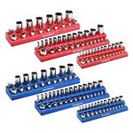MIXPOWER 6 Pieces SAE and Metric Magnetic Socket Organizers, Total 143 Slots, 1/4", 3/8" and 1/2" Drive, Magnetic Socket Holder Kit - Red/Blue