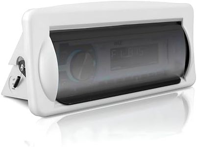 Water Resistant Marine Stereo Cover - Smoke Colored Heavy Duty Boat Radio Protector Shield with Flip-up Door & Spring Loaded Release - Mounting Gasket Included - Pyle PLMRCW2,White