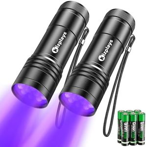 Kizplays UV Flashlights, 2 Pack Black Light Flashlights with 12 LED and 395 nm Black Light for Pet Urine and House Stains Detecting, 6 AAA Batteries Included
