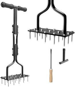 vanpein Lawn Aerator Spike Manual Tool with 15 Iron Spikes, Garden Grass Aeration Tools Hand Air Aerator & Clean Tool for Aerating Lawns & Yard Care, Loosening Soil, 36"