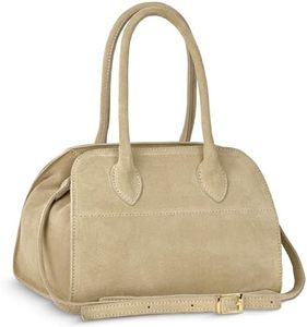 Italian Genuine Suede Top-Handle Bag for Women with Zipper & Adjustable Strap | Medium Structured Satchel Handbag