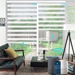 Smart Motorized Zebra Blinds with Remote Control Rechargeable Blinds Works with Alexa Google Light Filtering Sheer Shade Horizontal Blinds for Windows, Custom Size 25"~105" Wide, White