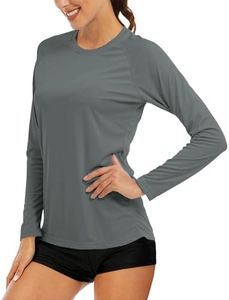 MAGCOMSEN Running Shirts - Long Sleeve Rash Guard for Women - SPF Swim & Hiking Shirts - Lightweight Dark Grey