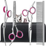 LANLIEBAO Professional Dog Grooming Scissors Kit with Safety Round Tips, Sharp and Durable Titanium Coated Pet Grooming Shears for Dog Cat