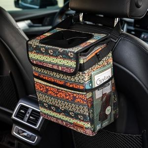 SIBOFUEGO Car Garbage Can Cute - Leak-Proof Car Trash Can with Lid and Storage Pockets, Car Trash Bin for Men and Women, Boho Aztec Essentials: Must-Have Car Interior Accessories (Boho Carnival)