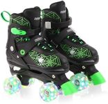 Nattork Roller Skates for Boys Girls Kids,4 Sizes Adjustable Quad Skates with Light up Wheels,Birthday Gift for Boys Kids Beginners Indoor Outdoor Green L