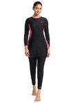 Speedo Women's Endurance Two Piece Full Body Suit Swimwear - Black & Fandango Pink