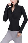 Lviefent Womens Lightweight Full Zip Workout Crop Jacket Athletic Warm-up Slim Fit Thumb Hole Top with Pocket (Z-Pocket-Black, X-Large)