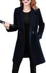 Omoone Women's Long Sleeve Slim Fit Warm Winter Wool Blend Pea Coat Overcoat, Black, Large