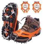 Crampons for Shoes, Traction Cleats Ice Snow Grips with 19 Stainless Steel Spikes, Shoe Talons Anti - Slip Boots Spikes for Walking, Jogging, Climbing and Hiking (Orange, L)