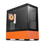 Vetroo K3 Mid-Tower ATX PC Gaming Case 270° Full View Dual Tempered Glass, 360mm Radiator Support Type-C Ready, High-Airflow Perforated Top Panel, Support for 40 Series GPUs - Black & Orange