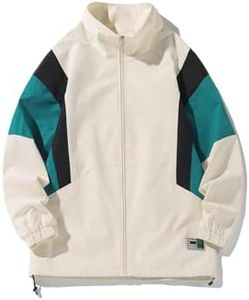 GURUNVANI Patchwork Jacket Mens Full Zip Windbreaker Vintage Varsity Jacket, White, XX-Large