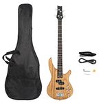 Bonnlo Electric Bass Guitar 4-String for Beginner Right Hand with Shoulder Strap, Wrench Tool, Power Line and Bag (Natural Wood)