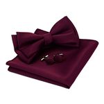 Gusleson Burgundy Bow Tie Pre-tied Adjustable Wine Red Bow Ties and Pocket Square Cufflink Sets (UK0577-06)