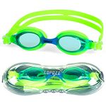 COPOZZ Swimming Goggles, Kids Age 3-14 Years, Anti Fog UV Protection, Mirror/Clear Lens, Full Silicone Rim, Unisex, With FREE Protection Case